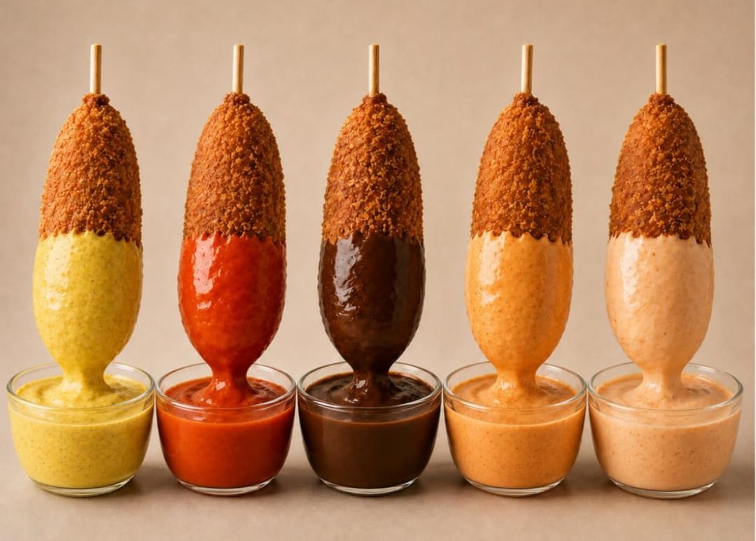 HOYOG Korean corn dogs dipped in five colourful signature sauces