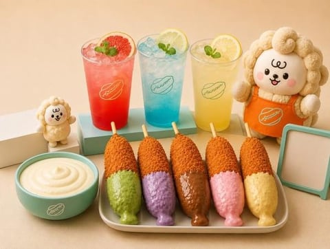 HOYOG Korean corn dogs dipped in five colourful signature sauces